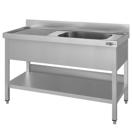 GGM Gastro Stainless Steel Commercial Sink Unit ECO - 1400x600mm - with Single Bowl Right-hand - with Undershelf - with Upstand