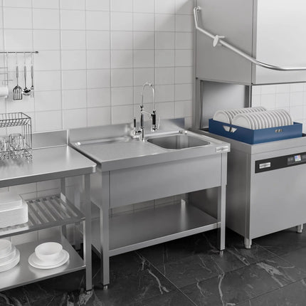 GGM Gastro Stainless Steel Commercial Sink Unit ECO - 1400x600mm - with Single Bowl Right-hand - with Undershelf - with Upstand