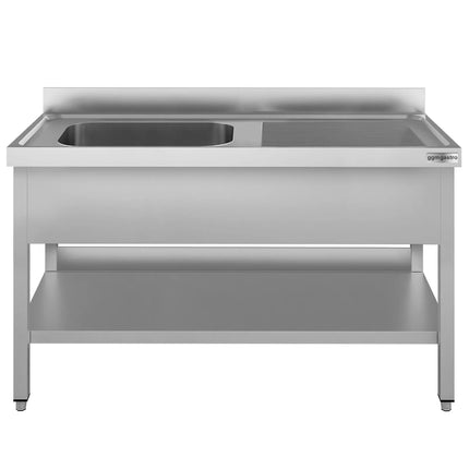 GGM Gastro Stainless Steel Commercial Sink Unit ECO - 1400x700mm - with Single Bowl Left-hand - with Undershelf - with Upstand