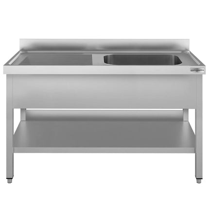GGM Gastro Stainless Steel Commercial Sink Unit ECO - 1400x700mm - with Single Bowl Right-hand - with Undershelf - with Upstand