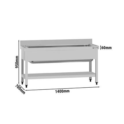 GGM Gastro Stainless Steel Commercial Sink Unit ECO - 1400x700mm - with Undershelf & Single Bowl - with Upstand