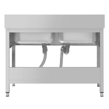 GGM Gastro Stainless Steel Commercial Sink Unit ECO - 1600x600mm - with Double Bowl Centre - with Undershelf - with Upstand