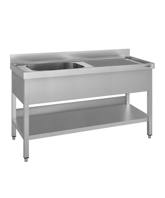 GGM Gastro Stainless Steel Commercial Sink Unit ECO - 1600x600mm - with Single Bowl Left-hand - with Undershelf