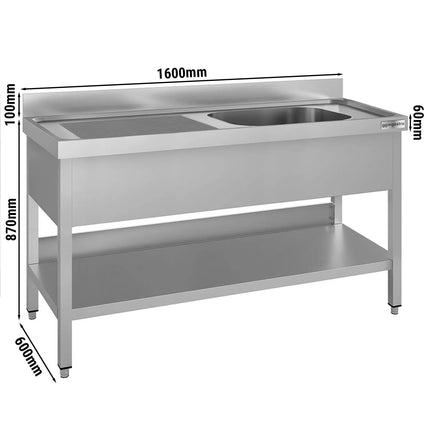 GGM Gastro Stainless Steel Commercial Sink Unit ECO - 1600x600mm - with Single Bowl Right-hand - with Undershelf