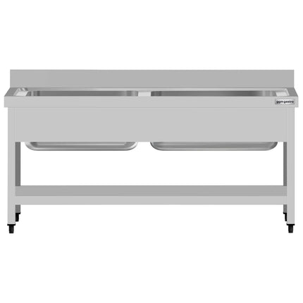 GGM Gastro Stainless Steel Commercial Sink Unit ECO - 1600x600mm - with Undershelf & Double Bowl - with Upstand