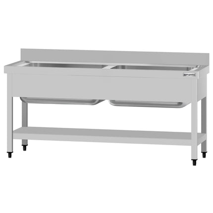 GGM Gastro Stainless Steel Commercial Sink Unit ECO - 1600x600mm - with Undershelf & Double Bowl - with Upstand