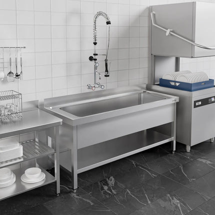 GGM Gastro Stainless Steel Commercial Sink Unit ECO - 1600x600mm - with Undershelf & Single Bowl - with Upstand