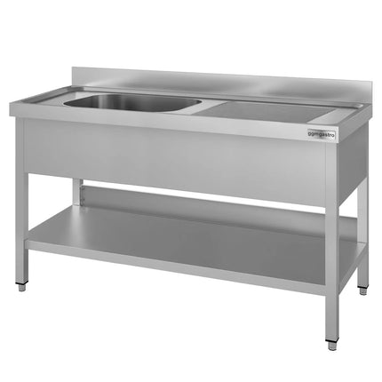 GGM Gastro Stainless Steel Commercial Sink Unit ECO - 1600x700mm - with Single Bowl Left-hand - with Undershelf