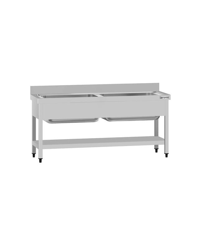 GGM Gastro Stainless Steel Commercial Sink Unit ECO - 1600x700mm - with Undershelf & Double Bowl - with Upstand