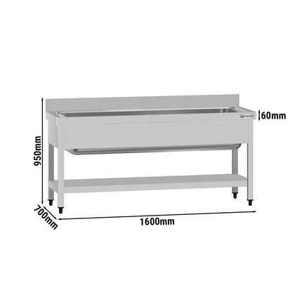 GGM Gastro Stainless Steel Commercial Sink Unit ECO - 1600x700mm - with Undershelf & Single Bowl - with Upstand