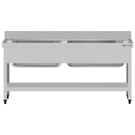 GGM Gastro Stainless Steel Commercial Sink Unit ECO - 1600x700mm - with Undershelf & Double Bowl - with Upstand