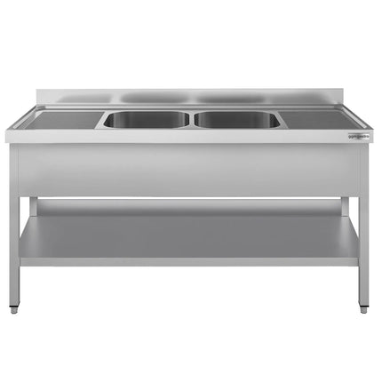 GGM Gastro Stainless Steel Commercial Sink Unit ECO - 1800x600mm - with Double Bowl Centre - with Undershelf - with Upstand