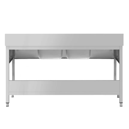 GGM Gastro Stainless Steel Commercial Sink Unit ECO - 1800x700mm - with Double Bowl Centre - with Undershelf - with Upstand