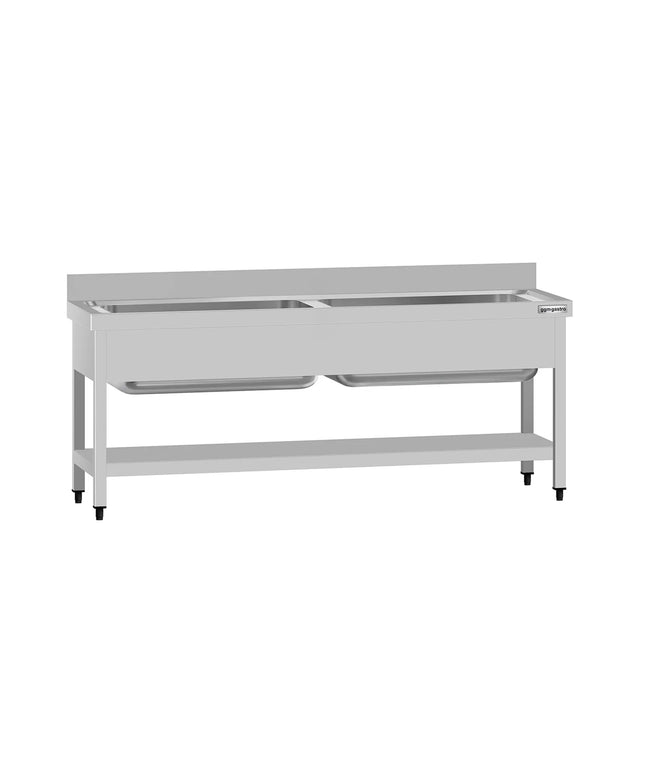 GGM Gastro Stainless Steel Commercial Sink Unit ECO - 1800x700mm - with Undershelf & Double Bowl - with Upstand