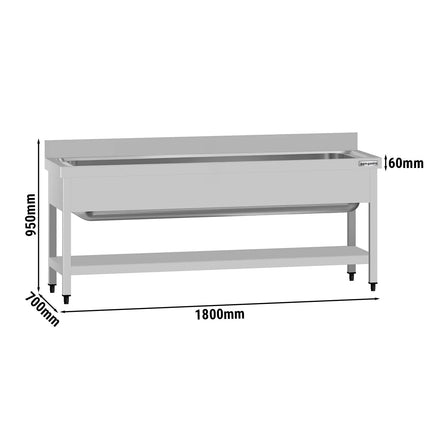 GGM Gastro Stainless Steel Commercial Sink Unit ECO - 1800x700mm - with Undershelf & Single Bowl - with Upstand