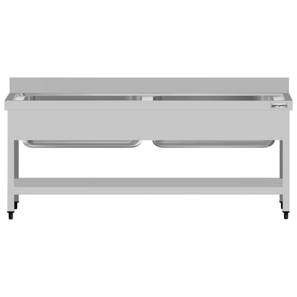GGM Gastro Stainless Steel Commercial Sink Unit ECO - 1800x700mm - with Undershelf & Double Bowl - with Upstand