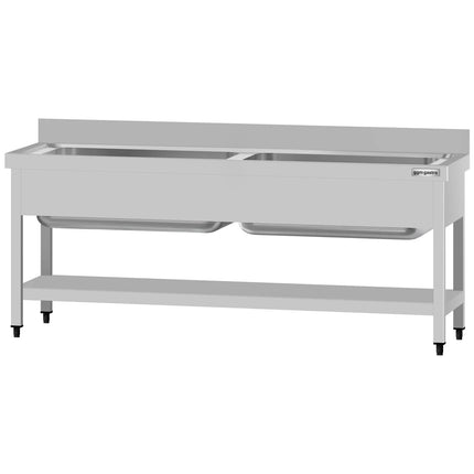 GGM Gastro Stainless Steel Commercial Sink Unit ECO - 1800x700mm - with Undershelf & Double Bowl - with Upstand