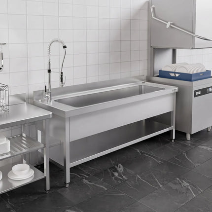 GGM Gastro Stainless Steel Commercial Sink Unit ECO - 1800x700mm - with Undershelf & Single Bowl - with Upstand