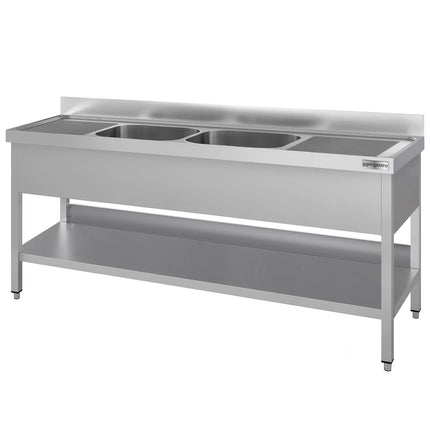 GGM Gastro Stainless Steel Commercial Sink Unit ECO - 2000x600mm - with Double Bowl Centre - with Undershelf