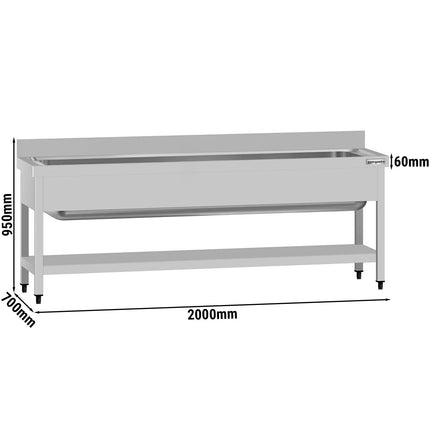 GGM Gastro Stainless Steel Commercial Sink Unit ECO - 2000x700mm - with Undershelf & Single Bowl - with Upstand