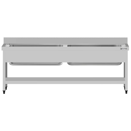 GGM Gastro Stainless Steel Commercial Sink Unit ECO - 2000x700mm - with Undershelf & Double Bowl - with Upstand