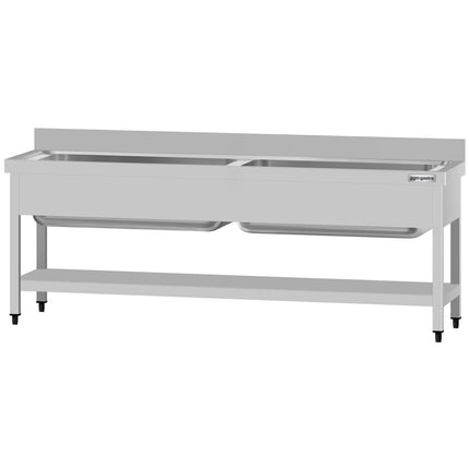 GGM Gastro Stainless Steel Commercial Sink Unit ECO - 2000x700mm - with Undershelf & Double Bowl - with Upstand