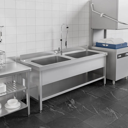 GGM Gastro Stainless Steel Commercial Sink Unit ECO - 2000x700mm - with Undershelf & Double Bowl - with Upstand