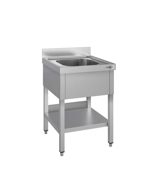 GGM Gastro Stainless Steel Commercial Sink Unit ECO - 600x600mm - with Single Bowl Centre - with Undershelf - with Upstand