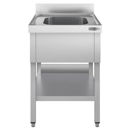 GGM Gastro Stainless Steel Commercial Sink Unit ECO - 600x700mm - with Undershelf & Single Bowl - with Upstand