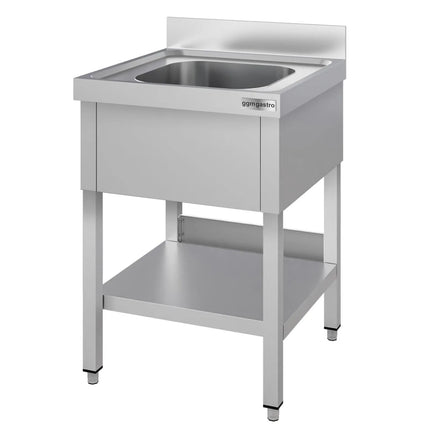 GGM Gastro Stainless Steel Commercial Sink Unit ECO - 600x700mm - with Undershelf & Single Bowl - with Upstand