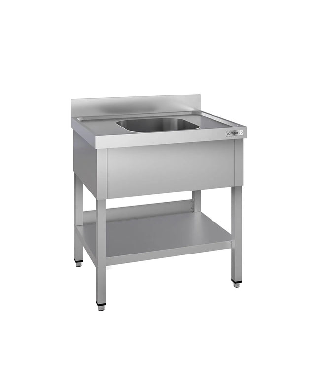 GGM Gastro Stainless Steel Commercial Sink Unit ECO - 800x700mm - with Single Bowl Centre - with Undershelf - with Upstand