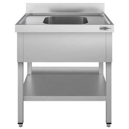 GGM Gastro Stainless Steel Commercial Sink Unit ECO - 800x700mm - with Single Bowl Centre - with Undershelf - with Upstand