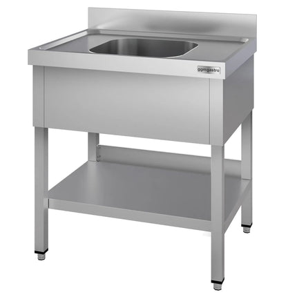 GGM Gastro Stainless Steel Commercial Sink Unit ECO - 800x700mm - with Single Bowl Centre - with Undershelf - with Upstand