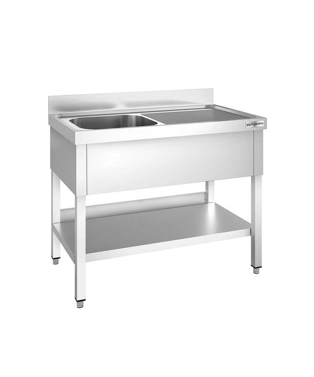 GGM Gastro Stainless Steel Commercial Sink Unit PREMIUM - 1000x600mm - with Single Bowl Left-hand - with Undershelf