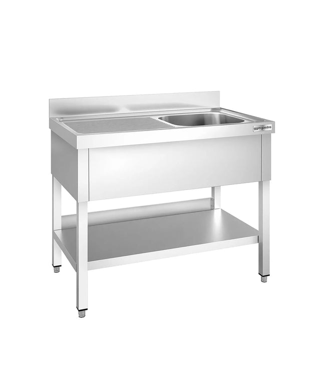 GGM Gastro Stainless Steel Commercial Sink Unit PREMIUM - 1000x600mm - with Single Bowl Right-hand - with Undershelf - with Upstand