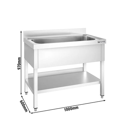 GGM Gastro Stainless Steel Commercial Sink Unit PREMIUM - 1000x600mm - with Undershelf & Single Bowl - with Upstand