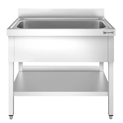 GGM Gastro Stainless Steel Commercial Sink Unit PREMIUM - 1000x600mm - with Undershelf & Single Bowl - with Upstand