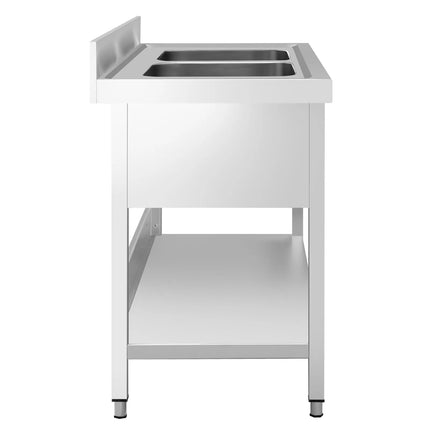 GGM Gastro Stainless Steel Commercial Sink Unit PREMIUM - 1000x600mm - with Double Bowl Centre - with Undershelf - with Upstand