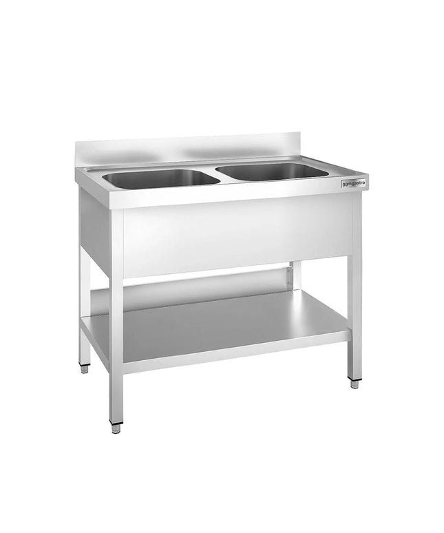 GGM Gastro Stainless Steel Commercial Sink Unit PREMIUM - 1000x700mm - with Double Bowl Centre - with Undershelf