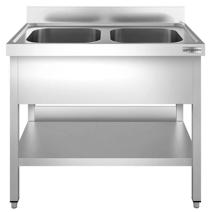 GGM Gastro Stainless Steel Commercial Sink Unit PREMIUM - 1000x700mm - with Double Bowl Centre - with Undershelf