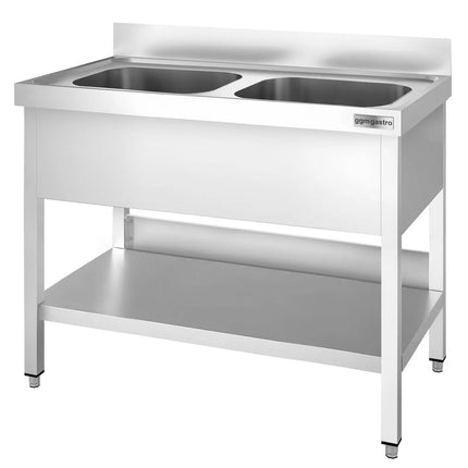 GGM Gastro Stainless Steel Commercial Sink Unit PREMIUM - 1000x700mm - with Double Bowl Centre - with Undershelf