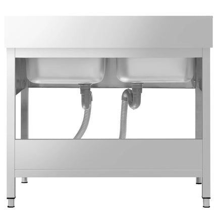 GGM Gastro Stainless Steel Commercial Sink Unit PREMIUM - 1200x600mm - with Double Bowl Centre - with Undershelf - with Upstand
