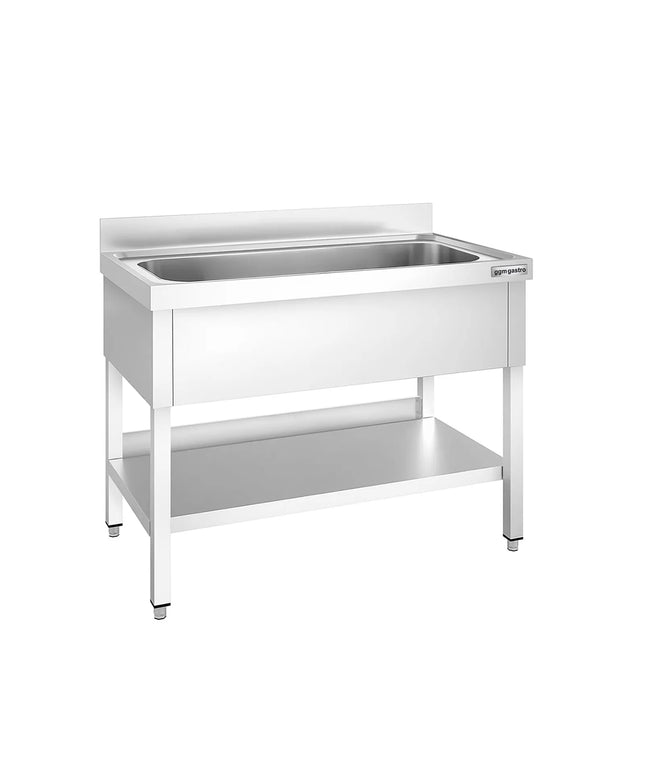 GGM Gastro Stainless Steel Commercial Sink Unit PREMIUM - 1200x700mm - with Undershelf & Single Bowl - with Upstand
