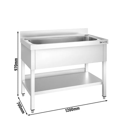 GGM Gastro Stainless Steel Commercial Sink Unit PREMIUM - 1200x700mm - with Undershelf & Single Bowl - with Upstand