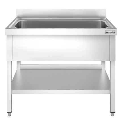 GGM Gastro Stainless Steel Commercial Sink Unit PREMIUM - 1200x700mm - with Undershelf & Single Bowl - with Upstand