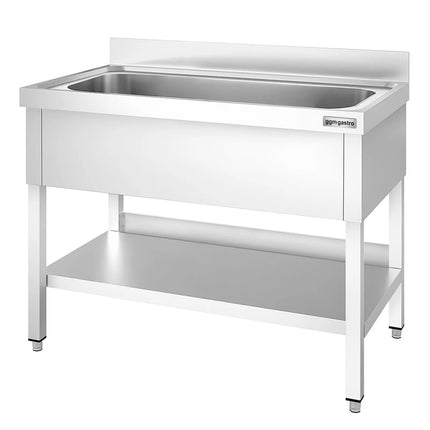 GGM Gastro Stainless Steel Commercial Sink Unit PREMIUM - 1200x700mm - with Undershelf & Single Bowl - with Upstand
