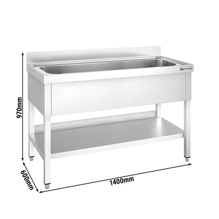 GGM Gastro Stainless Steel Commercial Sink Unit PREMIUM - 1400x600mm - with Undershelf & Single Bowl - with Upstand