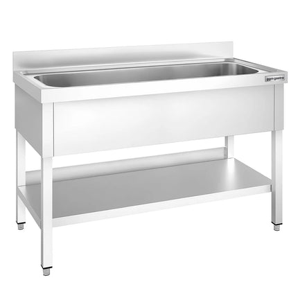 GGM Gastro Stainless Steel Commercial Sink Unit PREMIUM - 1400x600mm - with Undershelf & Single Bowl - with Upstand