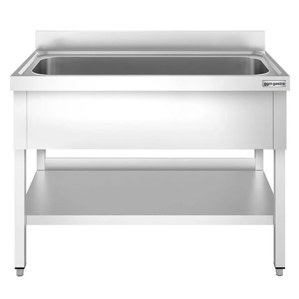 GGM Gastro Stainless Steel Commercial Sink Unit PREMIUM - 1400x600mm - with Undershelf & Single Bowl - with Upstand