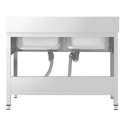 GGM Gastro Stainless Steel Commercial Sink Unit PREMIUM - 1400x700mm - with Double Bowl Centre - with Undershelf - with Upstand